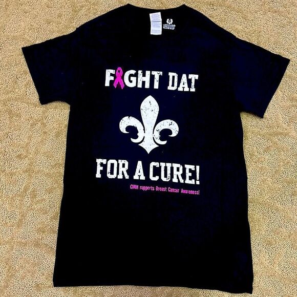 Gildan Women’s Small Black SS Heavy Cotton T-Shirt Fight Dat for a Cure! - Picture 1 of 4